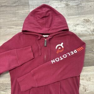 Peloton Maroon Red Womens Small Sleeve Spellout Ultimate Fleece Full‎ Zip Hoodie